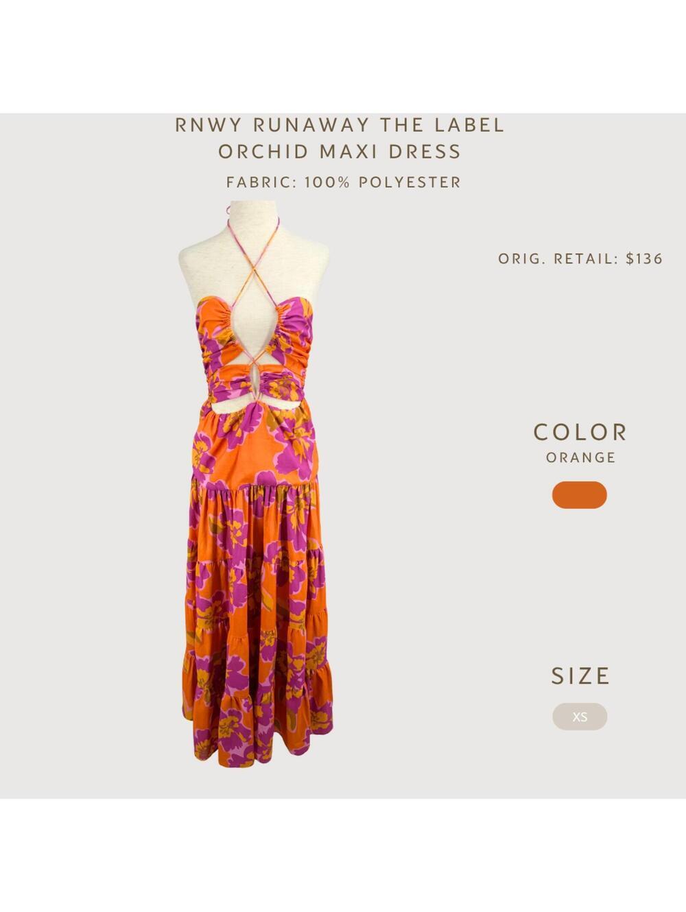 RNWY Runaway Orchid Floral Cutout Maxi Dress XS - Picture 2 of 9